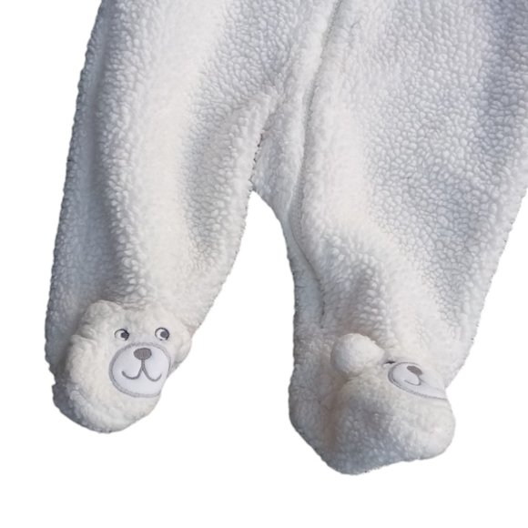 Carter's fleece hooded white zippered one piece sz Newborn (#8) - Picture 3 of 8